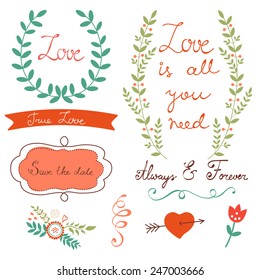 Elegant  floral graphic elements. Ideal for  wedding and birthday invitations, cards, postcards , save the date cards