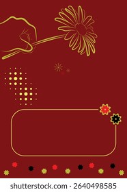 Elegant Floral Greeting Card or Invitation Template with Hand Holding Flower on Red Background	