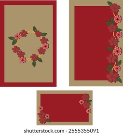 Elegant Floral Greeting Card Templates with Red and Gold Accents, Perfect for Invitations, Wedding Stationery,
 Festive Cards, Seasonal Greetings, and Decorative Designs  
