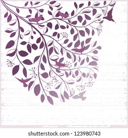 Elegant floral grunge background with branch of tree and birds