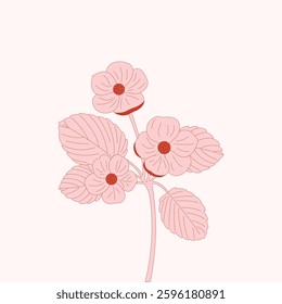 Elegant floral illustration with delicate pink flowers and leaves inside  Minimalist botanical artwork, perfect for prints, branding, packaging, invitations, and home decor.