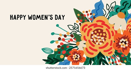 Elegant Floral Illustration. Editable banner with Bouquet of wildflowers for International Women's Day and other design concepts
