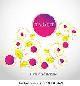 Elegant floral infographic element illustrates steps to the target in 3 ways. You can use 1, 2 or all of them.