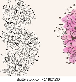 elegant floral invitation with decorative hand drawn cherry flowers