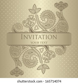 Elegant floral invitation. Seamless background with polka dots. Can be used as wedding invitation     