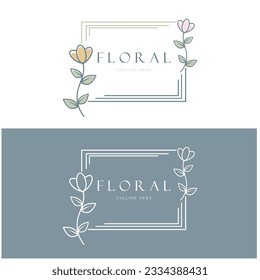 Elegante marco floral y de hoja. Delicada ilustración botánica vectorial para etiquetas, spas, identidad corporativa e invitaciones de boda