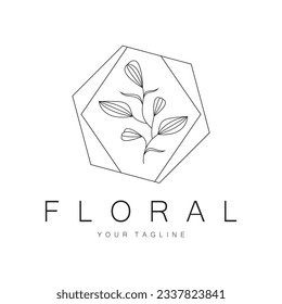 Elegante marco floral y de hoja. Delicada ilustración botánica vectorial para etiquetas, spas, identidad corporativa e invitaciones de boda