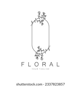 Elegant floral and leaf frame. Delicate botanical vector illustration for labels, spas, corporate identity, and wedding invitations