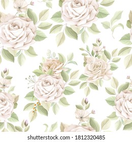 elegant floral and leaves seamless pattern