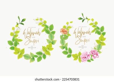 elegant floral and leaves wreath card design