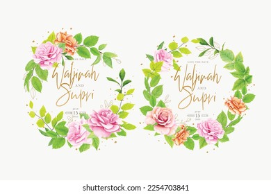 elegant floral and leaves wreath card design