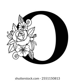 Elegant Floral Letter O Monogram, Typography Alphabet Feminine Logo Illustration, Botanical Family Sign