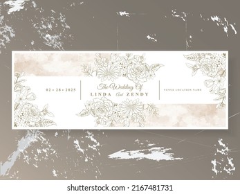 Elegant floral line art wedding invitation card template