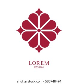 Elegant floral logo. Abstract vector, graphic sign. Red and white  pattern.