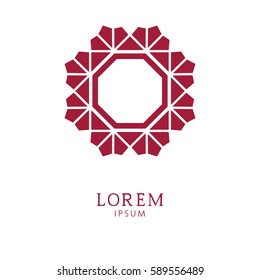 Elegant floral logo. Abstract vector, graphic sign. Red and white  pattern.