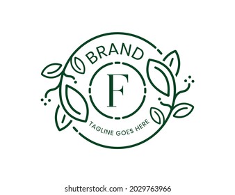 Elegant Floral Logo Design with Letter F. Vector
