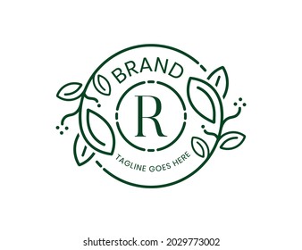 Elegant Floral Logo Design with Letter R. Vector