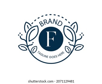 Elegant Floral Logo Design with Letter F. Vector logo template