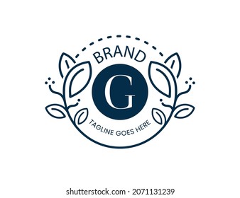 Elegant Floral Logo Design with Letter G. Vector logo template