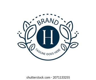 Elegant Floral Logo Design with Letter H. Vector logo template
