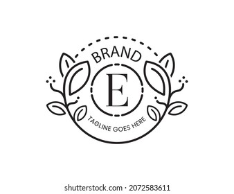 Elegant Floral Logo Design With Letter E. Vector Logo Template