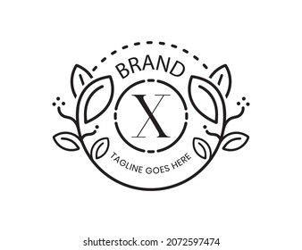 Elegant Floral Logo Design with Letter X. Vector logo template