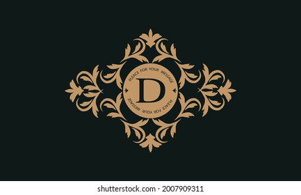 Elegant floral logo design template for one or two letters such as letter D. Calligraphic exquisite ornament. Business sign, monogram identity for restaurant, boutique, hotel, heraldic, jewelry.