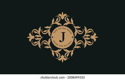 Elegant floral logo design template for one or two letters such as letter J. Calligraphic exquisite ornament. Business sign, monogram identity for restaurant, boutique, hotel, heraldic, jewelry.