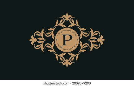 Elegant floral logo design template for one or two letters such as letter P. Calligraphic exquisite ornament. Business sign, monogram identity for restaurant, boutique, hotel, heraldic, jewelry.