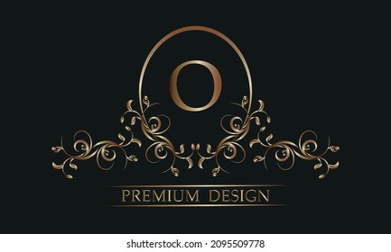 Elegant floral logo with a letter in the center of O. Exquisite templates for invitations, menus, labels. Wedding monogram. Monogram identity for restaurant, hotel, heraldic, jewelry.