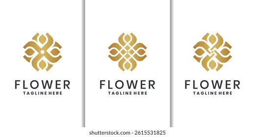 Elegant floral logo set with golden petal designs and modern minimalist style