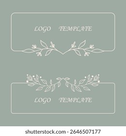 Modelos de logotipo floral elegantes com folhas de arte de linha botânica e flores, vintage design de quadro para marca, identidade de negócios femininos ou decoração de monograma de casamento