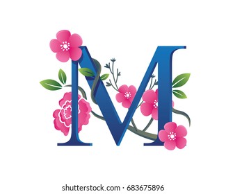 Elegant Floral M Alphabet Logo Illustration