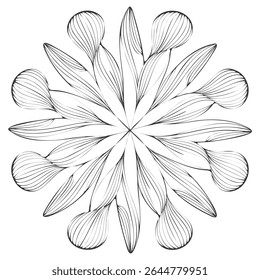 Elegant Floral Mandala Design with Intricate Petals and Swirling Lines