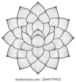 Elegant Floral Mandala Design with Intricate Petals and Swirling Lines