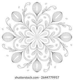 Elegant Floral Mandala Design with Intricate Petals and Swirling Lines