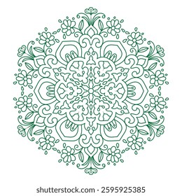 Elegant Floral Mandala Intricate Line Art for Coloring Books, Henna, Tattoos, Ornamental, Boho, Spiritual and Symmetrical Design for Mindfulness and Healing