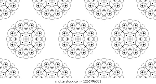 Elegant floral mandala motif in black, white colours. Exotic folk flower pattern. Minimal seamless vector design for interior, wallpaper, fabric, textile, phone case. Geometric allover ornament