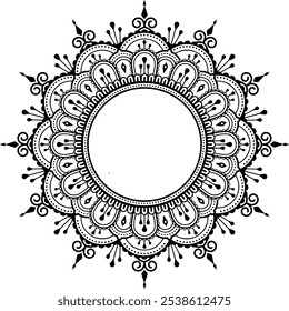 Elegante diseño de Vector de mandala floral en blanco y negro, Imagen PNG. 