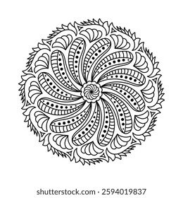 Elegant floral mandala vector with intricate line art for coloring books, henna, and tattoos. Stylish ethnic, tribal, boho, and spiritual designs, perfect for mindfulness, healing, creative expression