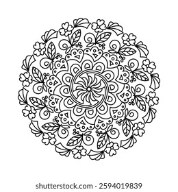 Elegant floral mandala vector with intricate line art for coloring books, henna, and tattoos. Stylish ethnic, tribal, boho, and spiritual designs, perfect for mindfulness, healing, creative expression