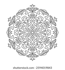 Elegant floral mandala vector with intricate line art for coloring books, henna, and tattoos. Stylish ethnic, tribal, boho, and spiritual designs, perfect for mindfulness, healing, creative expression