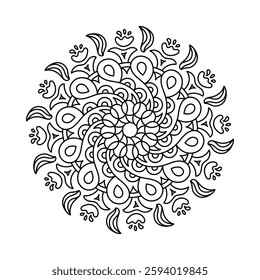 Elegant floral mandala vector with intricate line art for coloring books, henna, and tattoos. Stylish ethnic, tribal, boho, and spiritual designs, perfect for mindfulness, healing, creative expression