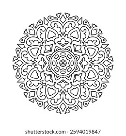 Elegant floral mandala vector with intricate line art for coloring books, henna, and tattoos. Stylish ethnic, tribal, boho, and spiritual designs, perfect for mindfulness, healing, creative expression