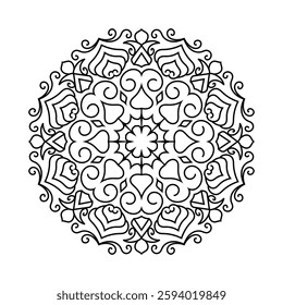 Elegant floral mandala vector with intricate line art for coloring books, henna, and tattoos. Stylish ethnic, tribal, boho, and spiritual designs, perfect for mindfulness, healing, creative expression