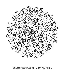 Elegant floral mandala vector with intricate line art for coloring books, henna, and tattoos. Stylish ethnic, tribal, boho, and spiritual designs, perfect for mindfulness, healing, creative expression