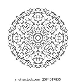 Elegant floral mandala vector with intricate line art for coloring books, henna, and tattoos. Stylish ethnic, tribal, boho, and spiritual designs, perfect for mindfulness, healing, creative expression