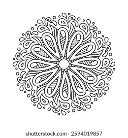 Elegant floral mandala vector with intricate line art for coloring books, henna, and tattoos. Stylish ethnic, tribal, boho, and spiritual designs, perfect for mindfulness, healing, creative expression