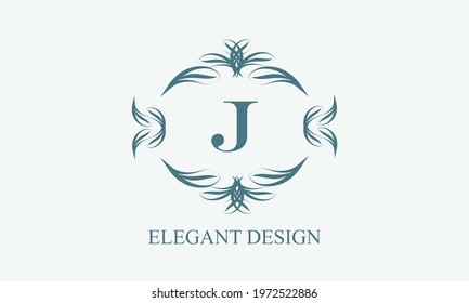 Elegant floral monogram design, logo template for one or two letters such as J. Brand identity sign of a company, business, restaurant, boutique, hotel, heraldic, jewelry.