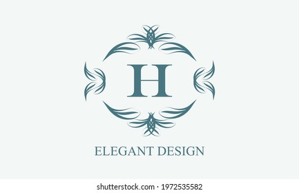 Elegant floral monogram design, logo template for one or two letters such as H. Brand identity sign of a company, business, restaurant, boutique, hotel, heraldic, jewelry.